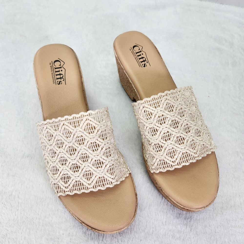 Cliffs by White Mountain Women's Cream Platform Woven Slide Sandals Size 9 - Picture 7 of 9